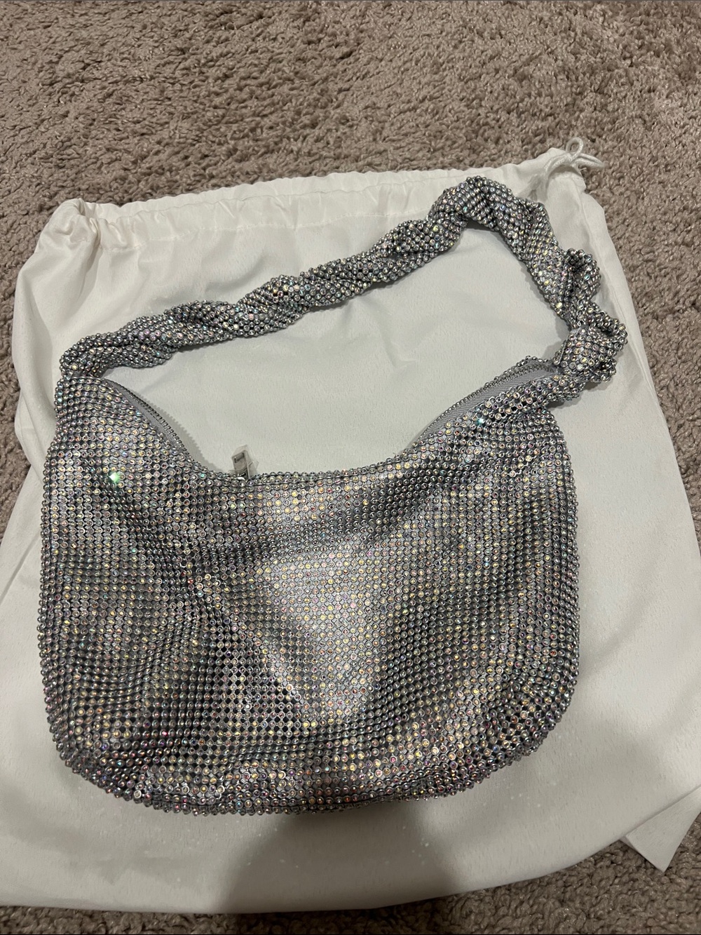 Zara Iridescent Crystal Mini Shoulder Bag in Silver